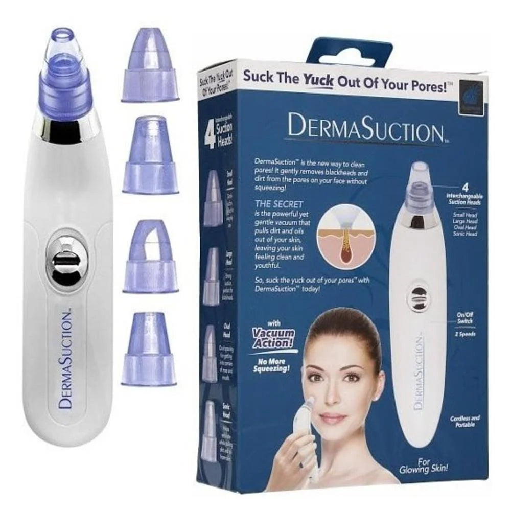 Derma Suction Blackhead Remover Vacuum – Electric Pore Cleaner with 4 Suction Heads for Acne, Whiteheads & Deep Facial Cleansing