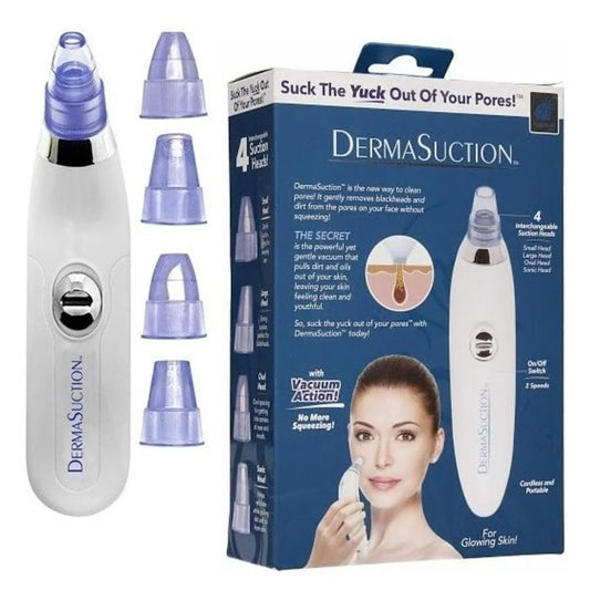 Derma Suction Blackhead Remover Vacuum – Electric Pore Cleaner with 4 Suction Heads for Acne, Whiteheads & Deep Facial Cleansing