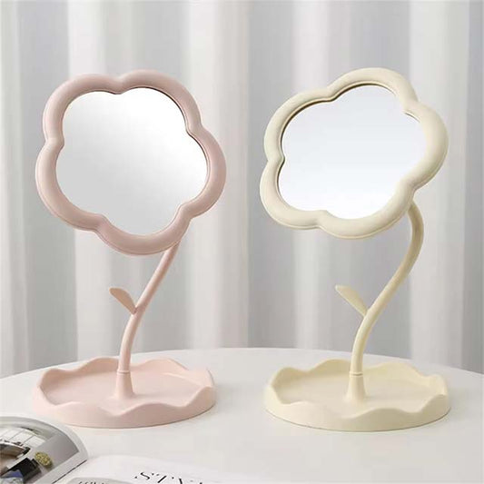 Sunflower Shaped Desktop Makeup Mirror with Jewelry & Hair Accessories Tray – High-Definition Dressing Mirror for Home Décor