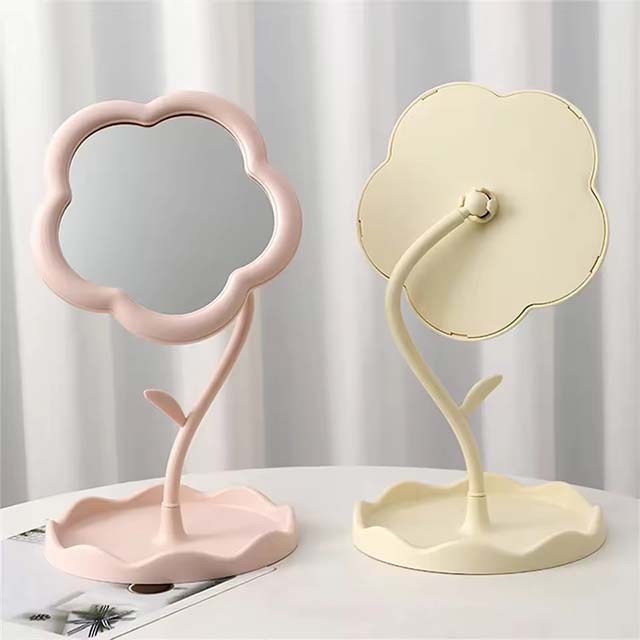 Sunflower Shaped Desktop Makeup Mirror with Jewelry & Hair Accessories Tray – High-Definition Dressing Mirror for Home Décor