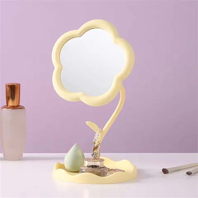 Sunflower Shaped Desktop Makeup Mirror with Jewelry & Hair Accessories Tray – High-Definition Dressing Mirror for Home Décor