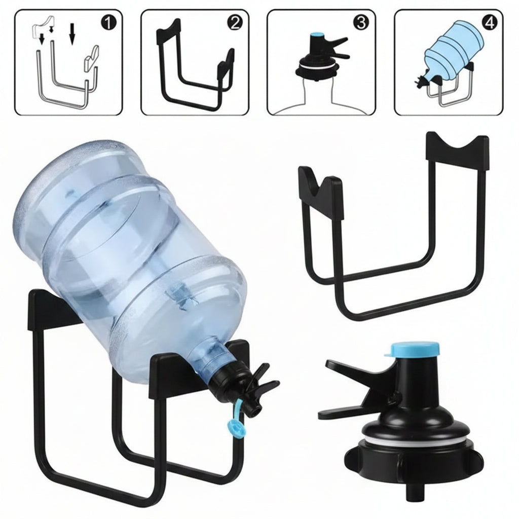 Detachable Bottled Water Stand with Manual Dispenser Faucet – Folding Mineral Water Bucket Rack – Portable Heavy-Duty Water Jug Holder for Home & Office