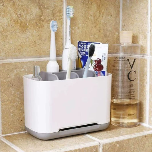 Detachable Electric Toothbrush & Toothpaste Holder – Anti-Slip Plastic Storage Rack – Easy-to-Clean Bathroom Organizer for Toothbrushes, Floss, and Grooming Tools