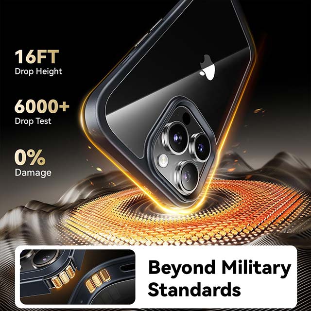 Diamond Clear iPhone 14 Pro Case – Premium Military-Grade, Slim &amp; Shockproof Design with 2X Screen Protector &amp; 2X Camera Lens Protector (No Yellowing, Black)