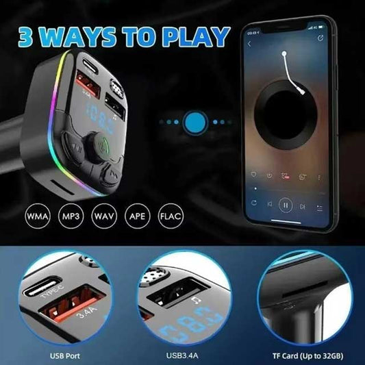 Digital Display Car MP3 Player – Hands-Free Bluetooth, Fast Charging Cigarette Lighter Adapter with Type-C & USB Ports for iPhone & Samsung