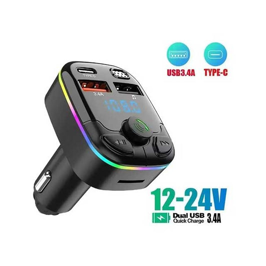Digital Display Car MP3 Player – Hands-Free Bluetooth, Fast Charging Cigarette Lighter Adapter with Type-C & USB Ports for iPhone & Samsung