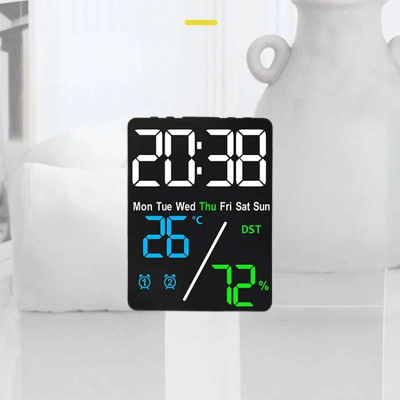 Réveil numérique LED avec affichage de la température et de l'humidité – Double alarme et fonction rappel – Luminosité réglable sur 3 niveaux avec mode été et affichage 12/24h – Horloge de bureau électronique moderne pour chambre et bureau