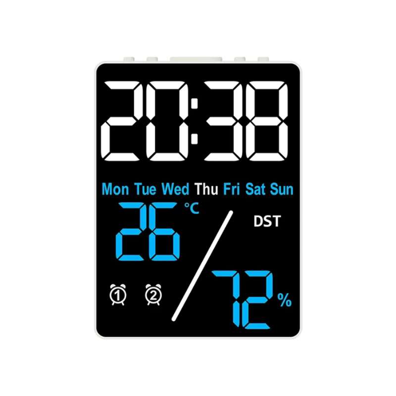 Réveil numérique LED avec affichage de la température et de l'humidité – Double alarme et fonction rappel – Luminosité réglable sur 3 niveaux avec mode été et affichage 12/24h – Horloge de bureau électronique moderne pour chambre et bureau