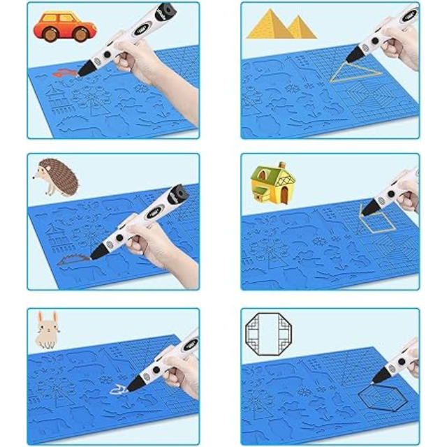 Dikale Silicone Design Mat for 3D Printing Pens – Blue 16.4'' x 10.9'' Drawing Surface with Templates