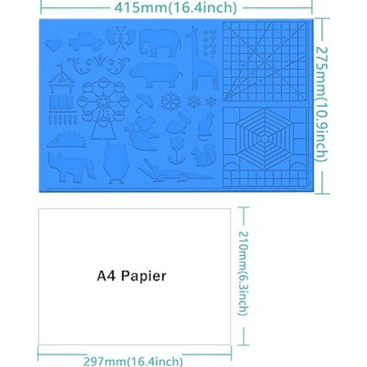 Dikale Silicone Design Mat for 3D Printing Pens – Blue 16.4'' x 10.9'' Drawing Surface with Templates