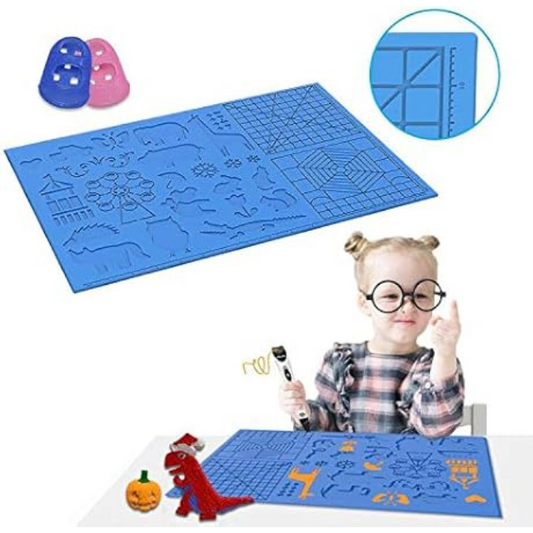 Dikale Silicone Design Mat for 3D Printing Pens – Blue 16.4'' x 10.9'' Drawing Surface with Templates