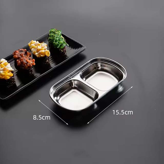 Stainless Steel Divided Dip Bowls – Sauce & Condiment Tray for BBQ, Vinegar, Ketchup, Salt & Spices