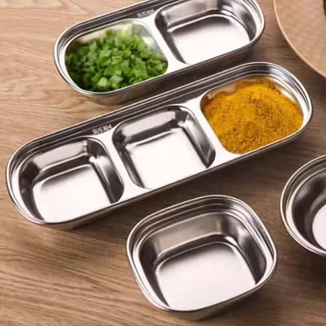 Stainless Steel Divided Dip Bowls – Sauce & Condiment Tray for BBQ, Vinegar, Ketchup, Salt & Spices