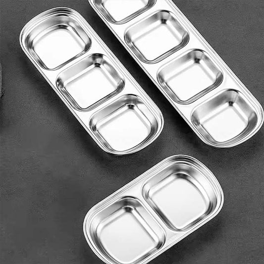Stainless Steel Divided Dip Bowls – Sauce & Condiment Tray for BBQ, Vinegar, Ketchup, Salt & Spices