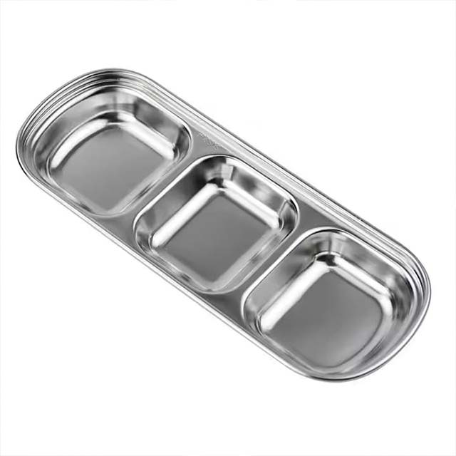 Stainless Steel Divided Dip Bowls – Sauce & Condiment Tray for BBQ, Vinegar, Ketchup, Salt & Spices
