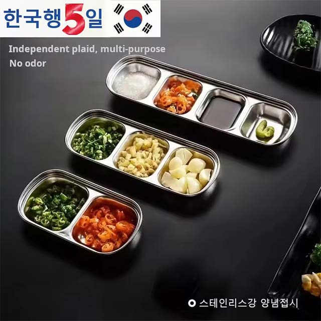 Stainless Steel Divided Dip Bowls – Sauce & Condiment Tray for BBQ, Vinegar, Ketchup, Salt & Spices