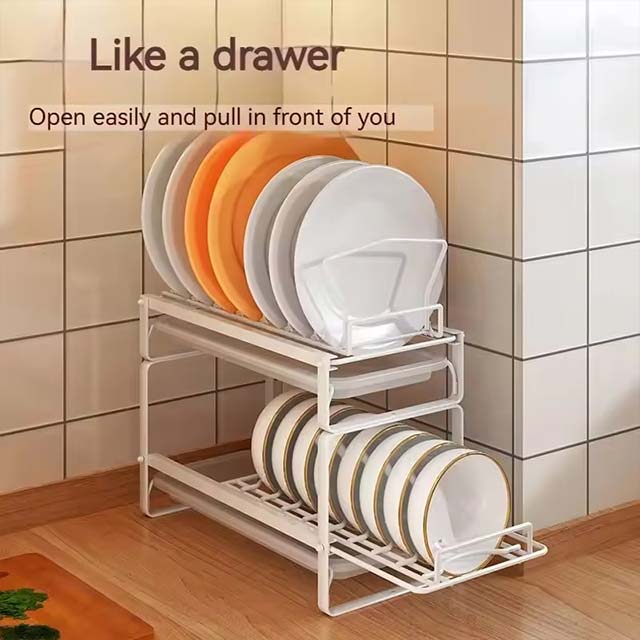 Stackable Dish Drain Shelf – Drawer Organizer Rack for Bowls, Plates, Cutlery & Countertop Storage