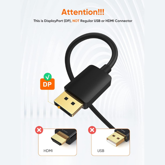 Câble DisplayPort vers HDMI 2,4 m – Câble moniteur DP 1.4 vers HDMI compatible 4K à 60 Hz, 2K à 144 Hz et 1080p à 144 Hz