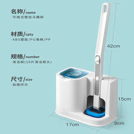 Disposable Toilet Brush with Replacement Heads – Wall-Mounted Long Handle Cleaning Tool for Bathroom