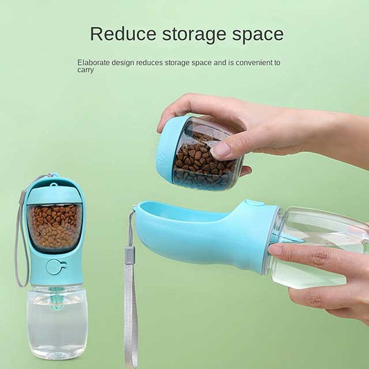 2-in-1 Dog & Cat Travel Water Bottle – Portable Pet Feeder with Food Storage, Outdoor Drinking Bowl