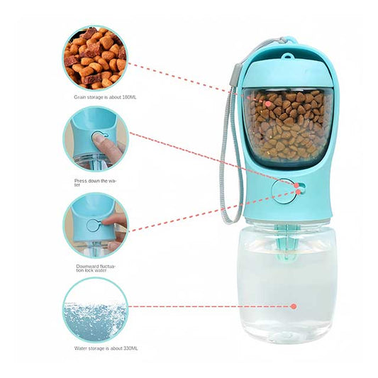 2-in-1 Dog & Cat Travel Water Bottle – Portable Pet Feeder with Food Storage, Outdoor Drinking Bowl