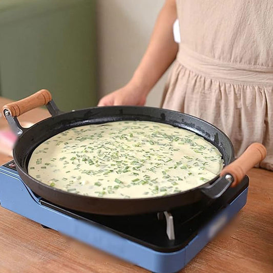 Double Handle Flat Bottom Stir-Fry Pan | Shallow Pancake & Crepe Maker | Non-Stick Barbecue Fish Plate & Outdoor Cooking Tool