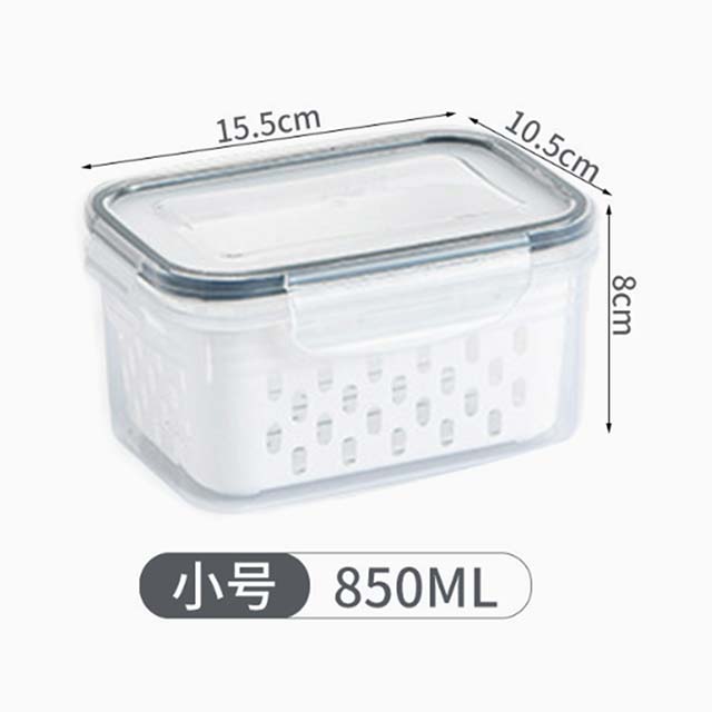 1pc Double-Layer Refrigerator Fresh-Keeping Box with Draining Basket – Dual-Use Food Storage Box for Freezing & Draining, Four-Sided Lock Buckle & Built-In Sealing Ring
