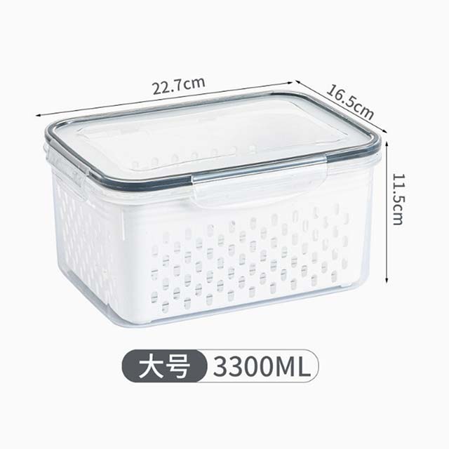 1pc Double-Layer Refrigerator Fresh-Keeping Box with Draining Basket – Dual-Use Food Storage Box for Freezing & Draining, Four-Sided Lock Buckle & Built-In Sealing Ring