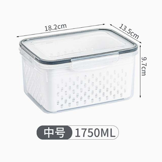1pc Double-Layer Refrigerator Fresh-Keeping Box with Draining Basket – Dual-Use Food Storage Box for Freezing & Draining, Four-Sided Lock Buckle & Built-In Sealing Ring