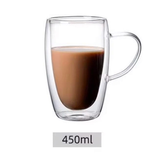Double-Layer Transparent Glass Cup – Heat-Resistant Borosilicate Coffee, Juice & Milk Mug – Round Egg Shape with Handle