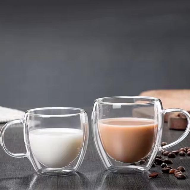 Double-Layer Transparent Glass Cup – Heat-Resistant Borosilicate Coffee, Juice & Milk Mug – Round Egg Shape with Handle
