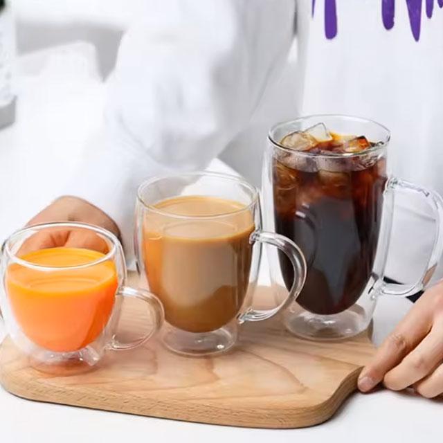 Double-Layer Transparent Glass Cup – Heat-Resistant Borosilicate Coffee, Juice & Milk Mug – Round Egg Shape with Handle