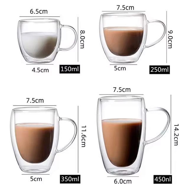 Double-Layer Transparent Glass Cup – Heat-Resistant Borosilicate Coffee, Juice & Milk Mug – Round Egg Shape with Handle