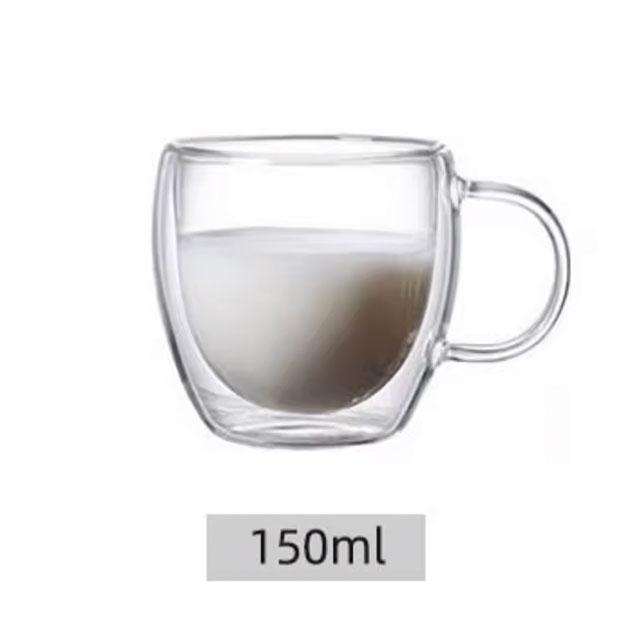 Double-Layer Transparent Glass Cup – Heat-Resistant Borosilicate Coffee, Juice & Milk Mug – Round Egg Shape with Handle