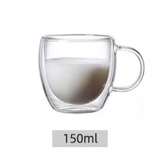 Double-Layer Transparent Glass Cup – Heat-Resistant Borosilicate Coffee, Juice & Milk Mug – Round Egg Shape with Handle