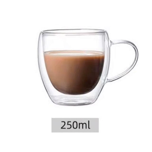 Double-Layer Transparent Glass Cup – Heat-Resistant Borosilicate Coffee, Juice & Milk Mug – Round Egg Shape with Handle