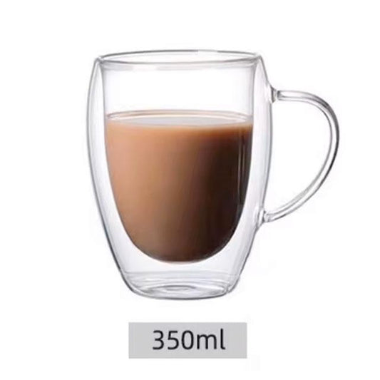 Double-Layer Transparent Glass Cup – Heat-Resistant Borosilicate Coffee, Juice & Milk Mug – Round Egg Shape with Handle