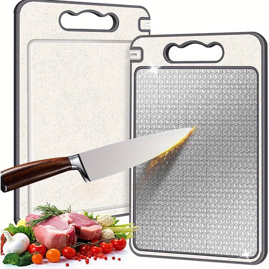 Double-Sided 304 Stainless Steel Cutting Board – Scratch-Resistant Chopping Board with Anti-Slip Silicone Edges – Hygienic Kitchen Prep Surface