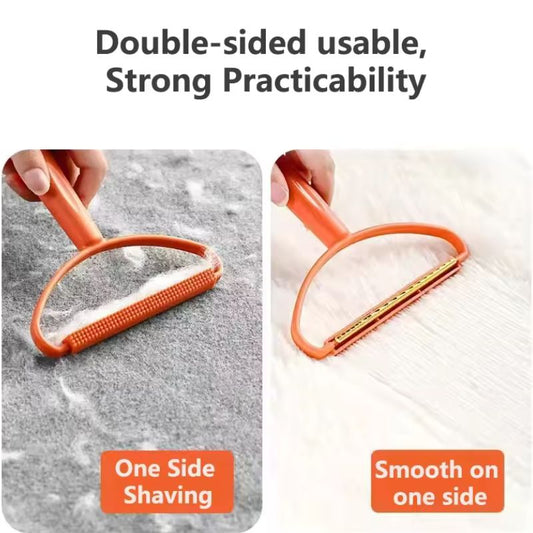 Double-Sided Portable Lint & Pet Hair Remover – Manual Fluff Remover Brush for Clothes, Carpets, and Upholstery (Blue/Orange)