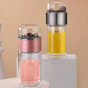 Double Wall Glass Tea Infuser Bottle – 350ml/500ml Tea Water Separation Cup – Heat-Resistant Borosilicate Glass Travel Mug with Stainless Steel Filter – Eco-Friendly Leak-Proof Drinkware for Home & Office