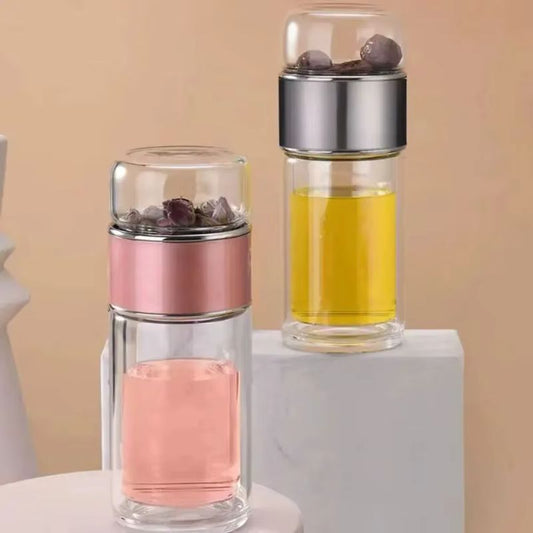 Double Wall Glass Tea Infuser Bottle – 350ml/500ml Tea Water Separation Cup – Heat-Resistant Borosilicate Glass Travel Mug with Stainless Steel Filter – Eco-Friendly Leak-Proof Drinkware for Home & Office