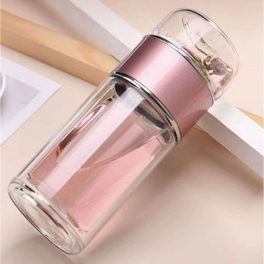 Double Wall Glass Tea Infuser Bottle – 350ml/500ml Tea Water Separation Cup – Heat-Resistant Borosilicate Glass Travel Mug with Stainless Steel Filter – Eco-Friendly Leak-Proof Drinkware for Home & Office