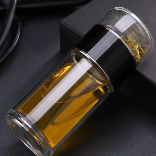 Double Wall Glass Tea Infuser Bottle – 350ml/500ml Tea Water Separation Cup – Heat-Resistant Borosilicate Glass Travel Mug with Stainless Steel Filter – Eco-Friendly Leak-Proof Drinkware for Home & Office