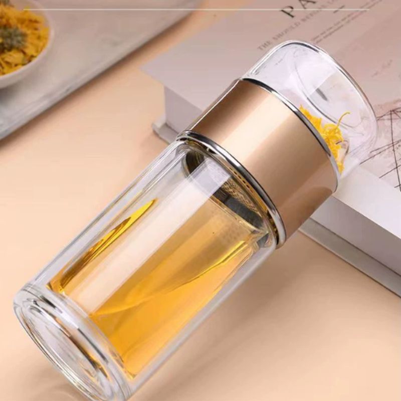 Double Wall Glass Tea Infuser Bottle – 350ml/500ml Tea Water Separation Cup – Heat-Resistant Borosilicate Glass Travel Mug with Stainless Steel Filter – Eco-Friendly Leak-Proof Drinkware for Home & Office