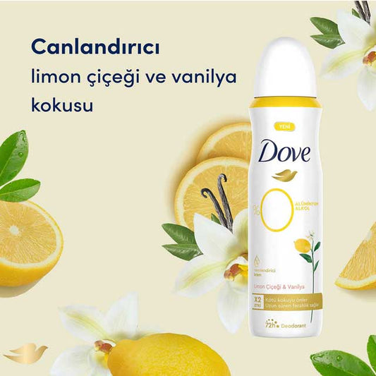 Dove Women's 0% Aluminum Deodorant – 150ML | Refreshing Lemon Blossom &amp; Vanilla Scent for All-Day Freshness