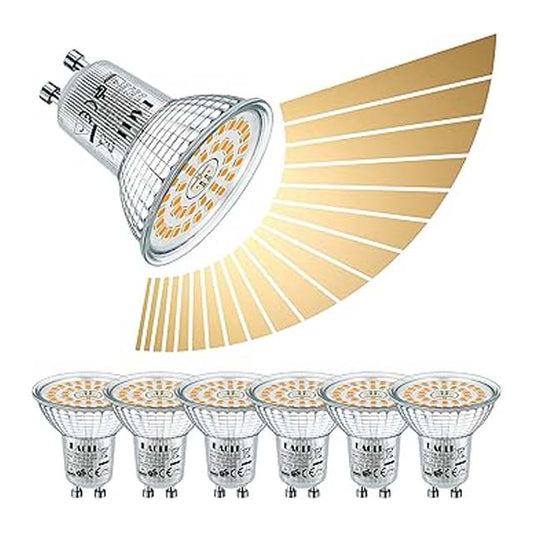 EACLL GU10 LED Bulbs Dimmable 6W 2700K – Energy-Saving 50W Halogen Equivalent, 475LM Warm White Spotlight (Pack of 6