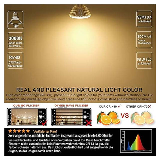 EACLL GU10 LED Bulbs Dimmable 6W 2700K – Energy-Saving 50W Halogen Equivalent, 475LM Warm White Spotlight (Pack of 6