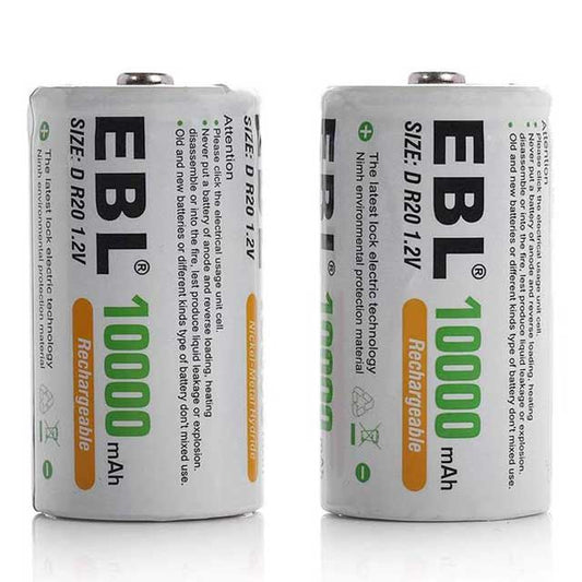 EBL Mono D Akku 10000mAh – 2 Pack Rechargeable Ni-MH Batteries for High-Performance Devices
