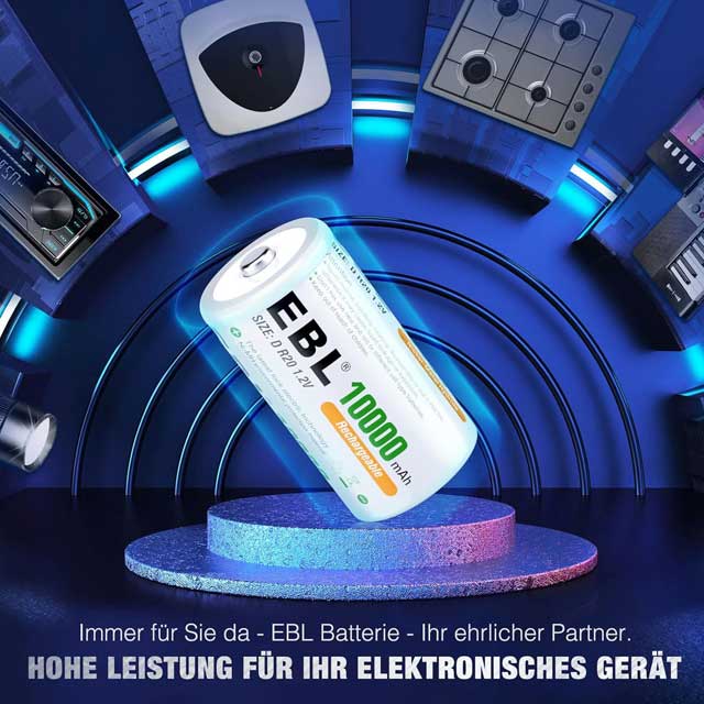 EBL Mono D Akku 10000mAh – 2 Pack Rechargeable Ni-MH Batteries for High-Performance Devices