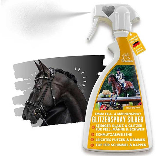 EMMA Silver Mane Spray 500ml – Premium Glitter Shine Spray for Horse Mane, Tail &amp; Fur Care | Must-Have Horse Accessories